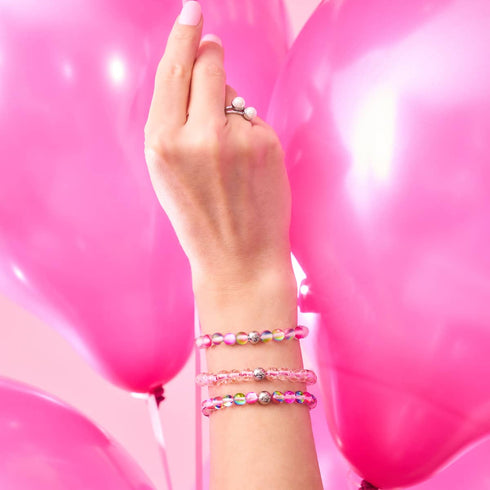 Bracelet en perles de verre Galaxy | Cosmos rose | Argent